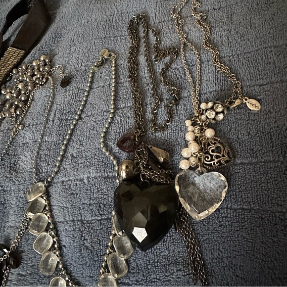 6pc Hearts Black Silver Jewel Necklace Lot - Picture 4 of 10
